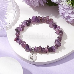 Puce naturelles améthyste bracelets extensibles de perles&nbsp;BJEW-JB11133-10