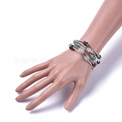 Braccialetti con cinque anelli in agata indiana naturale e pietra di luna&nbsp;BJEW-JB04488-02