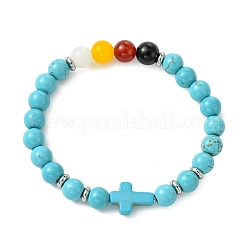 Elastische Armbänder mit Perlen aus synthetischem Türkis&nbsp;BJEW-JB14051-02