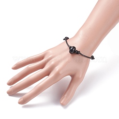 Bracelet en cordon perlé en forme de disque d'agate noire naturelle (teinte et chauffée)&nbsp;BJEW-JB07686-03