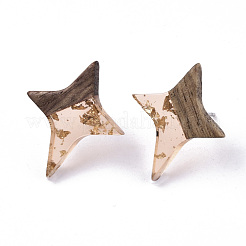 Orecchini a bottone in resina trasparente e legno di noce&nbsp;EJEW-N017-004A-A04