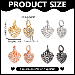16 pièces 4 couleurs en laiton micro pavé breloques en zircone cubique&nbsp;ZIRC-NB0002-09