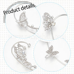 4 Paar Manschettenohrringe mit Schmetterlings-Strass in 4 Stilen&nbsp;EJEW-AN0003-81