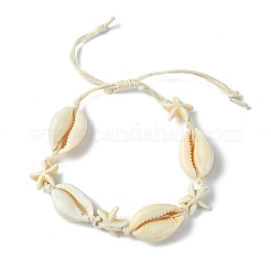 Armbänder aus geflochtenen Perlen aus natürlichen Muscheln und synthetischen türkisfarbenen Seesternen&nbsp;BJEW-JB10081