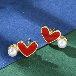 Orecchini a bottone in ottone a forma di cuore&nbsp;EJEW-C141-01G-03