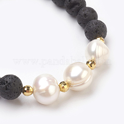 Pulseras de estiramiento de cuentas de roca de lava natural&nbsp;BJEW-JB03880-01