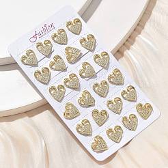 Pendientes de botón con micro pavé de latón y circonitas cúbicas transparentes para el día de San Valentín&nbsp;EJEW-D305-22G-04