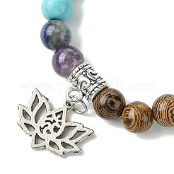 Braccialetti elastici con perline rotonde in legno e pietre preziose da 8 mm chakra&nbsp;BJEW-JB10906-01