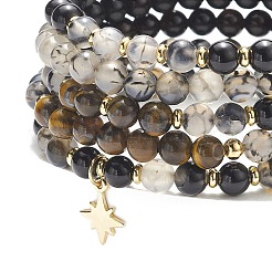 5pcs 5 Stil natürliche gemischte Edelsteine runde Perlen Stretch-Armbänder Set&nbsp;BJEW-JB08829