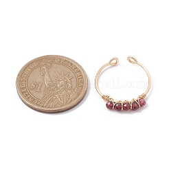 Anello aperto con granato naturale avvolto in filo di rame&nbsp;RJEW-JR00630-04