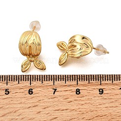 Blatt-Ohrstecker aus Messing&nbsp;EJEW-B148-05G