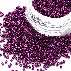 Glass Cylinder Beads, Seed Beads, Metallic Colours, Baking Paint, Round Hole, Magenta, 1.5~2x1~2mm, Hole: 0.8mm, about 8000pcs/bag, about 1pound/bag