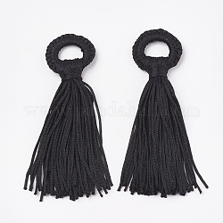 Décorations de gros pendentif pompon en polyester, noir, 98~110x24~26x10~15mm, Trou: 14mm