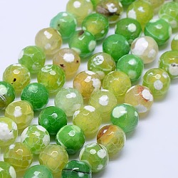 Natural Fire Agate Round Beads Strand, Dyed, Faceted, Yellow Green, 8mm, Hole: 1mm, about 48pcs/strand, 15.74inch