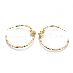 Brass Stud Earrings, Half Hoop Earrings, Knot, Nickel Free, Real 18K Gold Plated, 40x42x8mm, Pin: 0.8mm