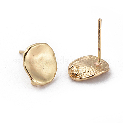 Brass Stud Earring Findings, with Loop, Flat Round, Real 18K Gold Plated, 11.5x10mm, Hole: 1.2mm, Pin: 0.8mm