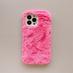 Étui de téléphone portable en peluche chaud pour femmes filles, housses de protection en plastique pour caméra d'hiver pour iphone14 pro max, rose foncé, Taille intérieure: 16.08x7.81x0.78cm