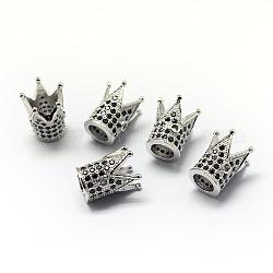Perles de zircone cubique de placage de rack en laiton, Plaqué longue durée, couronne, platine, 12x10x10mm, Trou: 1.5mm