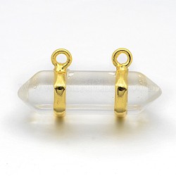 2-Hole Glass Bullet Pointed Pendants, with Golden Brass Findings, Clear, 8x30mm, Hole: 2mm