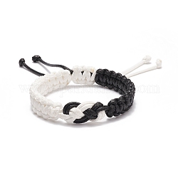Bracciale in corda intrecciata in poliestere cerato, bracciale regolabile per uomo donna, in bianco e nero, diametro interno: 2-3/8~3-1/2 pollice (6~9.5 cm)