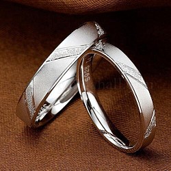 Bagues en laiton, avec strass, anneaux couple, thème de mariage pour homme, platine, cristal, nous taille 9 (18.9 mm)