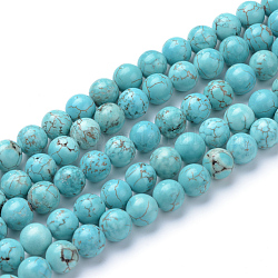 Synthetischen grün türkisfarbenen Perlen Stränge, Runde, gefärbt, 6~6.5 mm, Bohrung: 1 mm, ca. 63 Stk. / Strang, 15.5 Zoll