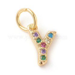 Messing Mikropflaster bunte Zirkonia Charms, golden, letter.y, 8.5x6x2 mm, Bohrung: 3 mm