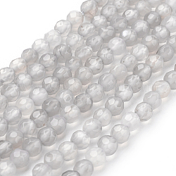 Chapelets de perles en agate grise naturelle, ronde à facettes, grises , 4mm, Trou: 1mm, Environ 45 pcs/chapelet, 7 pouce