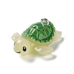 Pendenti in resina opaca a tema animali marini, ciondoli tartaruga con anelli in ferro color platino, verde, 12.5x26x21.5mm, Foro: 2 mm