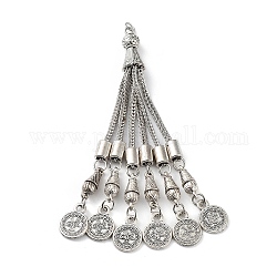 Tibetan Style Alloy Curb Chain Tassel Big Pendants, Flat Round, Antique Silver, 98x8.5mm, Hole: 5mm