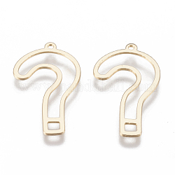 Brass Pendants, Question Mark, Nickel Free, Real 18K Gold Plated, 26x15x1mm, Hole: 1mm