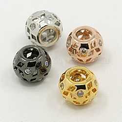 Brass Cubic Zirconia European Beads, Rondelle, Mixed Color, 12x9mm, Hole: 5mm