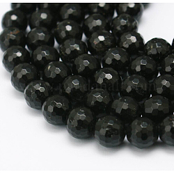 Perline tormalina naturale fili, sfaccettato, tondo, nero, 8mm, Foro: 1 mm