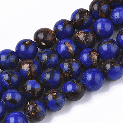 Assembled Bronzite and Natural Lapis Lazuli Beads Strands, Round, 8mm, Hole: 1.4mm, about 46~47pcs/strand, 15.15 inch(38.5cm)