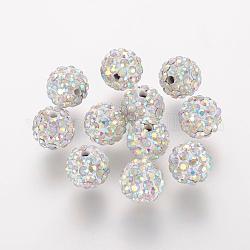 Perles de strass en argile polymère, Grade a, ronde, Perles de boule pavé disco , cristal ab, 8x7.5mm, Trou: 1mm