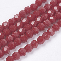 Chapelets de perles en verre opaques, imitation verre de jade, facetté (32 facettes), ronde, cramoisi, 3.5~4.5mm, Trou: 0.5mm, Environ 100 pcs/chapelet, 13.9~15.7 pouce (35.5~40 cm)