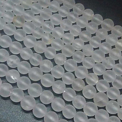 Naturstein Perlen Stränge, Quarzkristall, matt, Runde, weiß, ca. 8 mm Durchmesser, Bohrung: 1 mm, ca. 49 Stk. / Strang, 15.5 Zoll