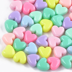 Acrylic Beads, Heart, Mixed Color, 9.5x10.5x6mm, Hole: 2mm