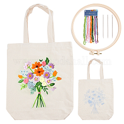 Kit ricamo borsa tote in tela fai da te wadorn, modello di fiore borsa di tela materiali che fanno set borsa da ricamo fai da te kit punto croce borsa di tela personalizzata i kit includono cerchi aghi per adulti, beige