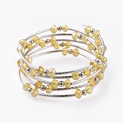 Cinq boucles de bracelets à la mode, avec des perles de verre rondelles, Perles séparateurs en fer, laiton perles de tubes et de fils d'acier de la mémoire, platine, jaune, 2 pouce (5.2 cm)