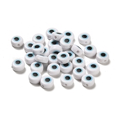 Perles acryliques laquées, plat rond avec des yeux, noir, 7x4mm, Trou: 1.5mm