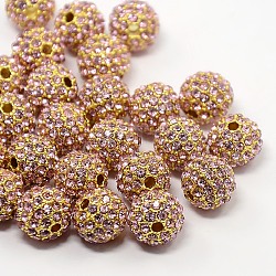 Abalorios de Diamante de imitación de la aleación, Grado A, redondo, color metal dorado, rosa luz, 10mm
