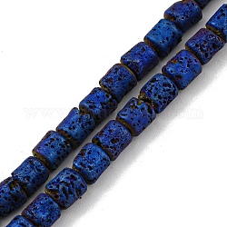Гальванические бусины из натуральной лавы, колонка, с покрытием синим, 4~4.5x4.5~5 мм, отверстие : 0.9 мм, около 78 шт / нитка, 16.14'' (41~41.5 см)