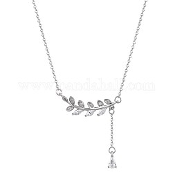 Collana pendente foglia con catena nappa, 925 collana in argento sterling con zirconi per regalo da donna, chiaro, platino