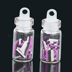 Handgemachte Polymer Clay Nagelkunstdekoration Zubehör, mit Glaswunschflasche und Ccb-Flaschenverschluss, Rechteck, Violett, 6~7x3~4x0.5~1 mm, Flasche: 27.5x11mm, Bohrung: 3 mm