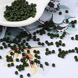 Miyuki runde Rocailles Perlen, japanische Saatperlen, Deckfarben, 8/0, dunkel olivgrün, 2x1.4 mm, Bohrung: 0.9 mm