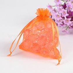 Pochette organza pour cadeaux, avec cordon de serrage, rectangle, orange, 12x10 cm