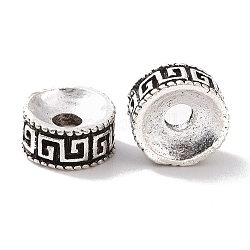 Perles en alliage de style tibétain, plat et circulaire avec clé grecque, argent antique, 8x4mm, Trou: 2.5mm, environ 990 pcs/1000 g