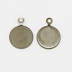 Brass Pendant Cabochons Settings, Bottle Cap, Nickel  Free, Antique Bronze, Tray: 10mm in diameter, 15x11mm, Hole: 1.5mm