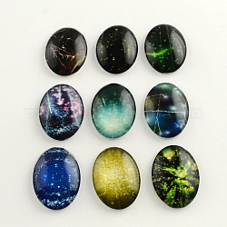Cabochons en verre ovale à dos plat motif ciel étoilé galaxie, pour les projets de bricolage, couleur mixte, 25x18x5mm